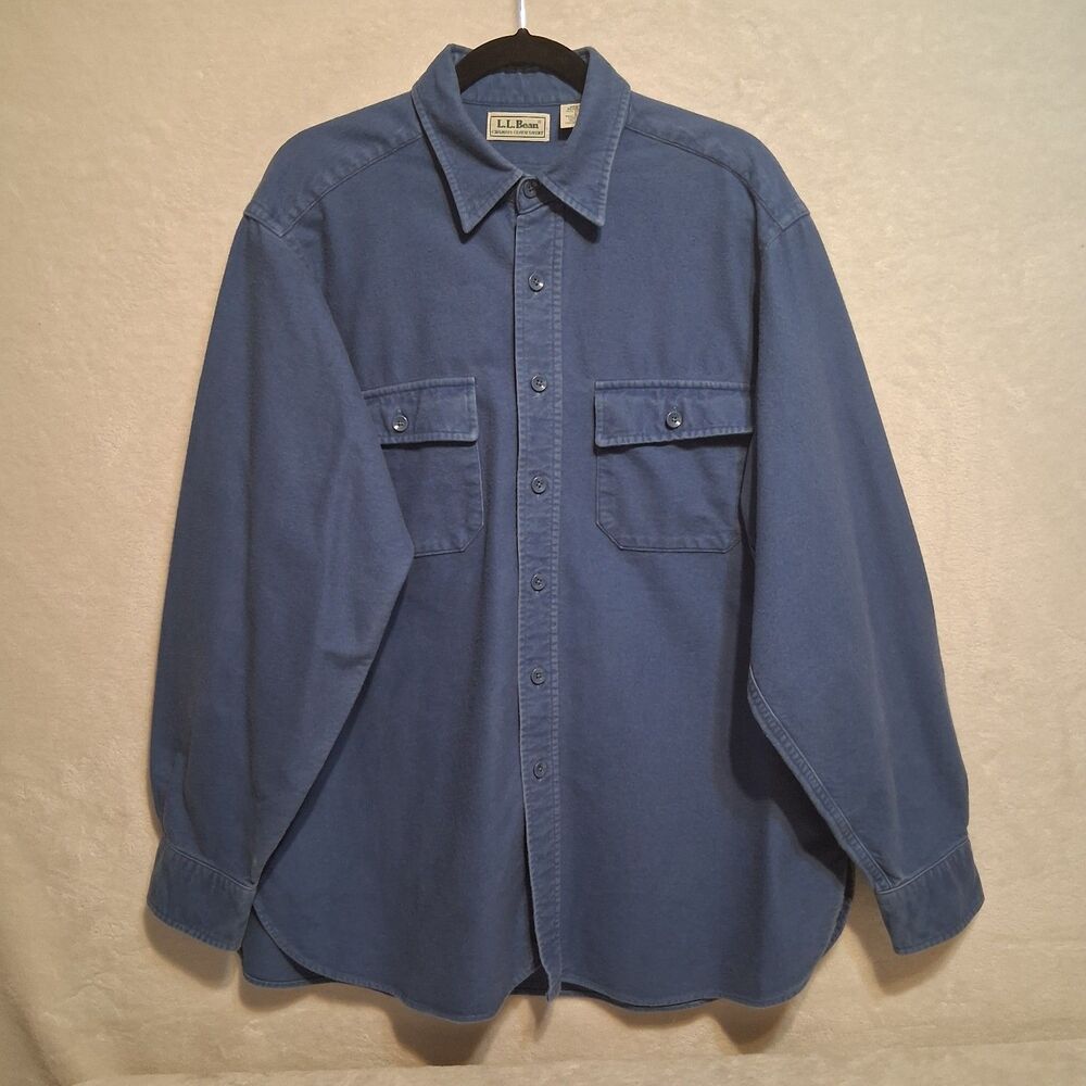 L.L. Bean L Chamois Cloth Shirt Button Up Blue 100% Cotton Classic Workwear Fall